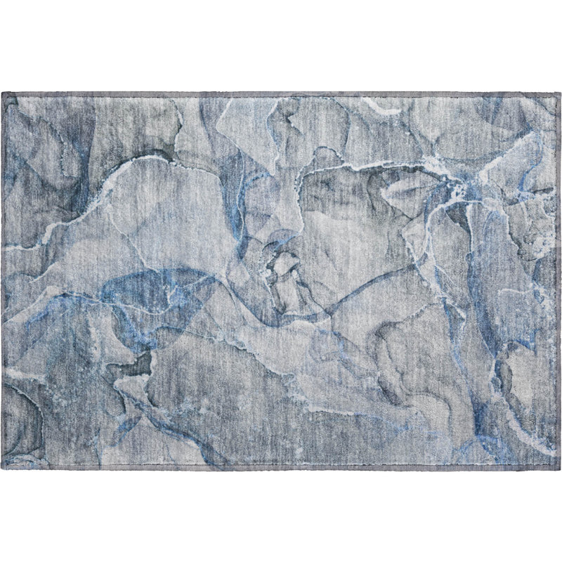 Premium Machine Washable Cerrito AMF519 Blue 8' x 10' Rug, Rectangle 1 pi 8 po x 2 pi 6 po
