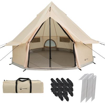 16x16x9.8ft 10 Person Tent for Camping - Breathable Spacious Water-Resistant Glamping Tent - Luxury Bell Yurt Outdoor Teepee for Family Camp, Hunting, Party or Events (Beige)