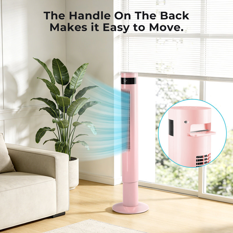 Electactic 43" Tower Fan With 85° Oscillation, Remote Control, 3 Modes & 12h Timer, Pink