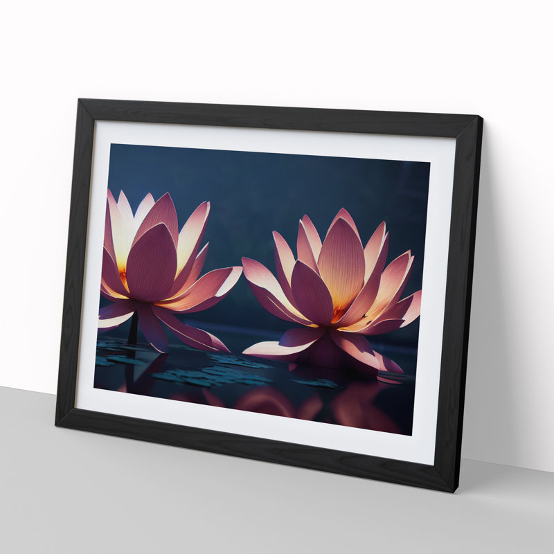 Luxurious Lotus Flowers - Single Picture Frame Print, Black, 25cm H x 34cm W x 2cm D
