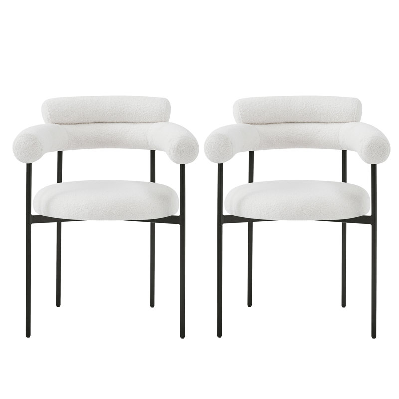 White Upholstered Metal Arm Chair with Slat Back