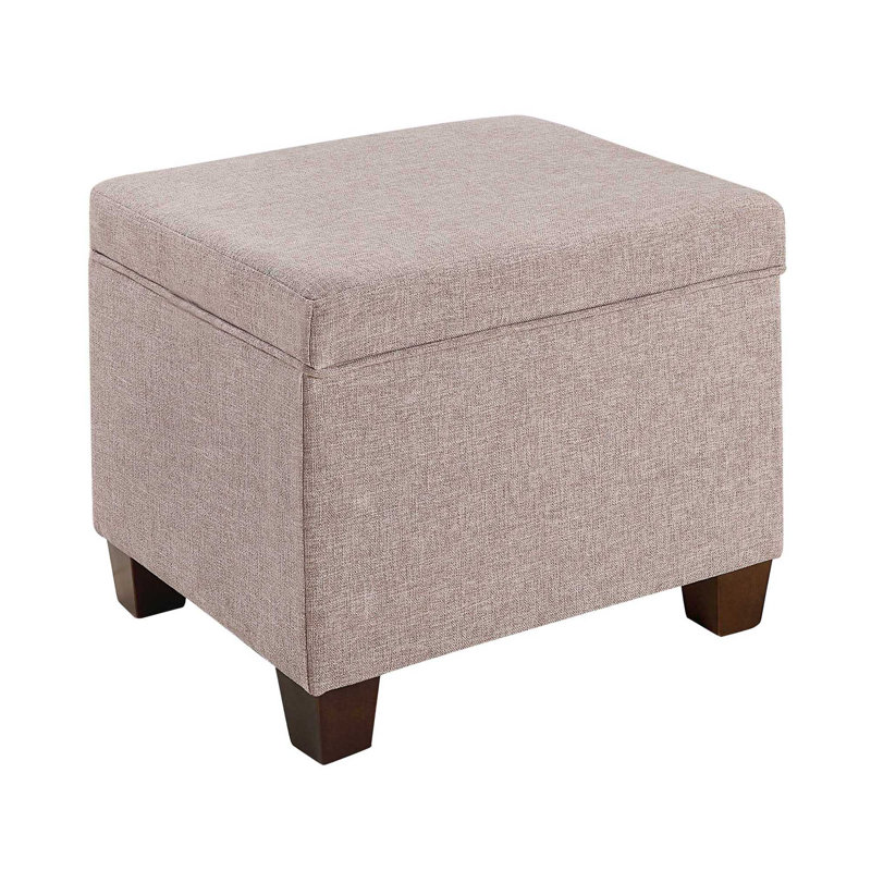 Repose-pieds rembourré rectangulaire avec rangement de 21,50 po Akifa, Lin brun clair
