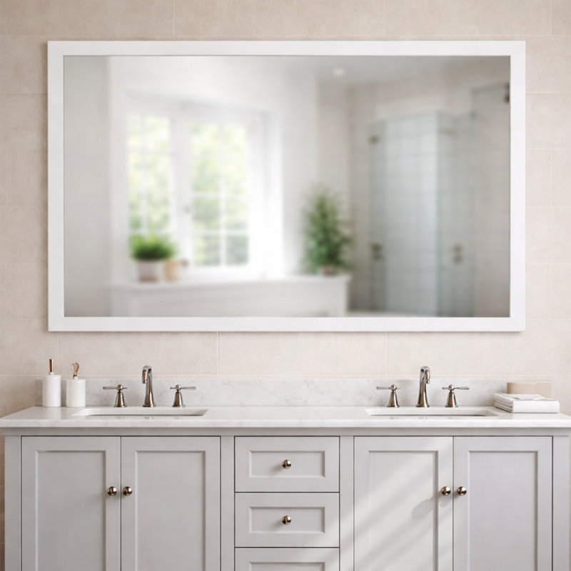 Wood Framed Mirror with Safety Backing Ideal for Bathroom / Vanity Mirror Ellis Collection, 36" x 42", Pure White