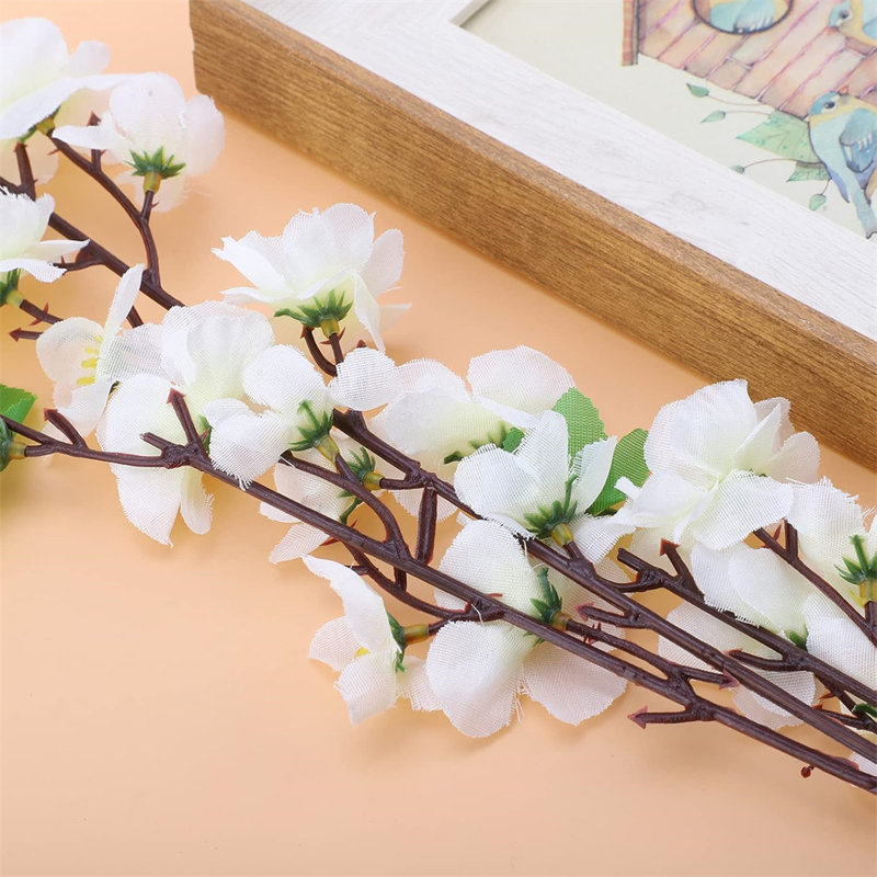 10 PCS Artificial Cherry Blossom Branches Decoration, Faux Flowers 25.5" Long Stems Plum Fake Peach Plants Real Touch Silk for Wedding Home Bedroom Party Table Office