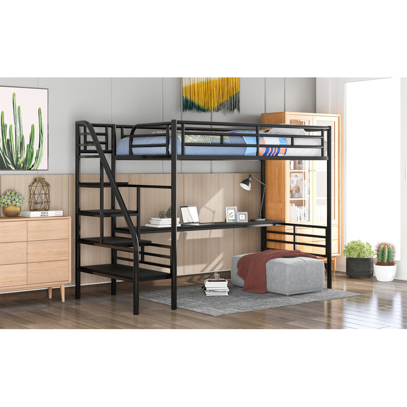 Structure de lit mezzanine en métal avec bureau