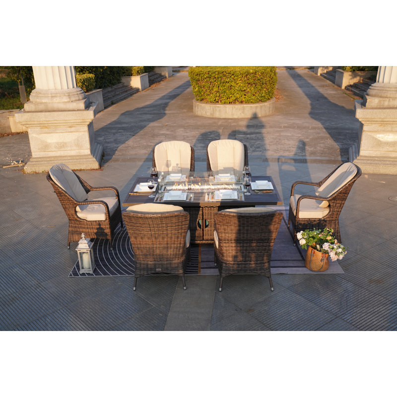 6 - Person Patio Conversation Set with Cushions, Brown, Brown