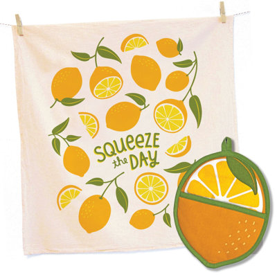 Lemon Tea Towel and Pot Holder Set