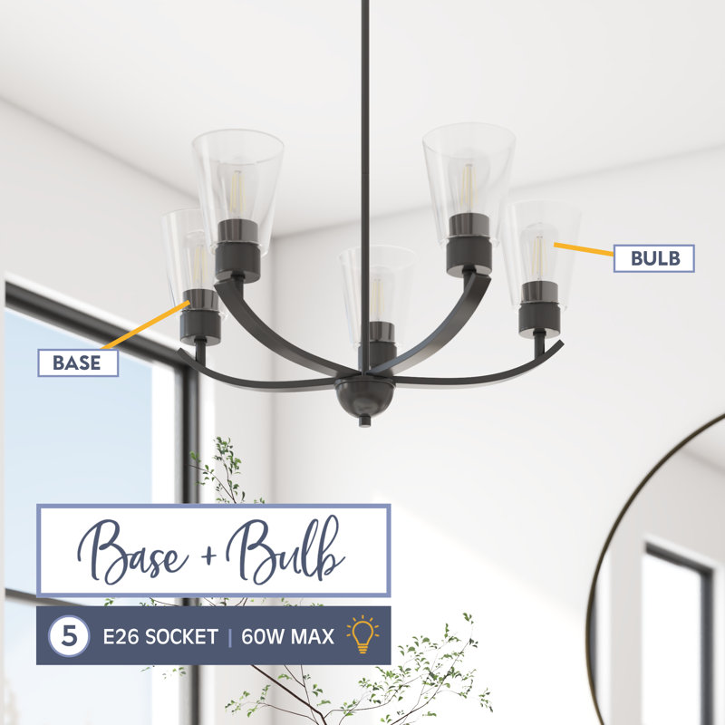 Lustre 5 lumières Fairendale noir mat avec verre transparent
