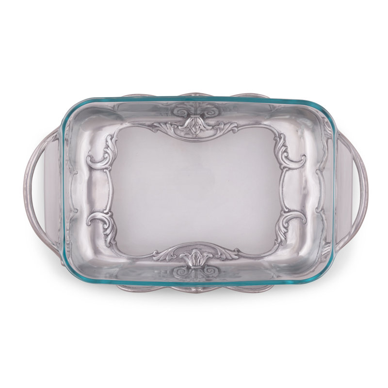 Arthur Court 17" Silver Aluminum Pyrex Holder with Fleur-De-Lis Design