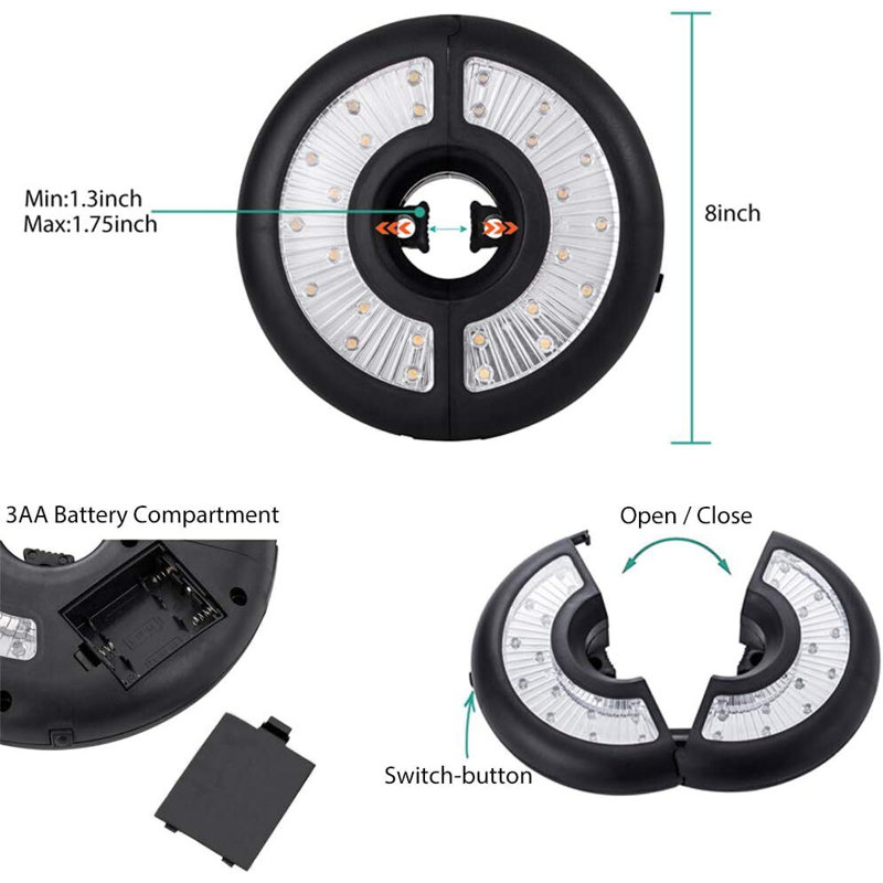 Portable LED Umbrella Light with Adjustable Clamp for Outdoor Use