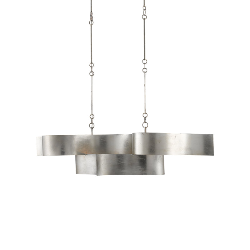 Grand Lotus 6 - Light Tiered LED Chandelier, Contemporary Silver Leaf