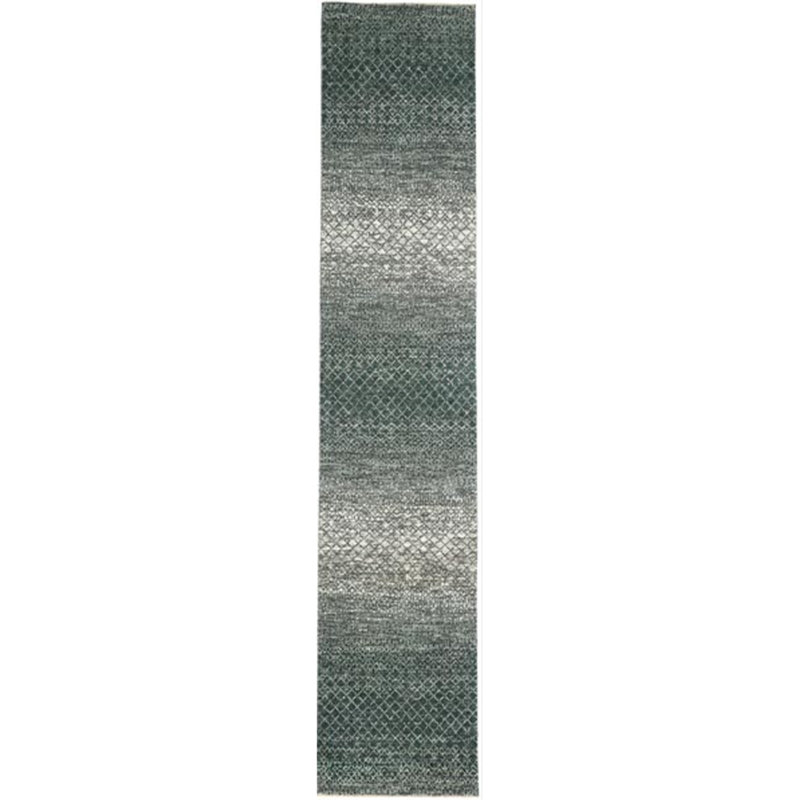 Hand-Knotted High-Quality Green and Beige Area Rug, Runner 2'7" x 11'11"