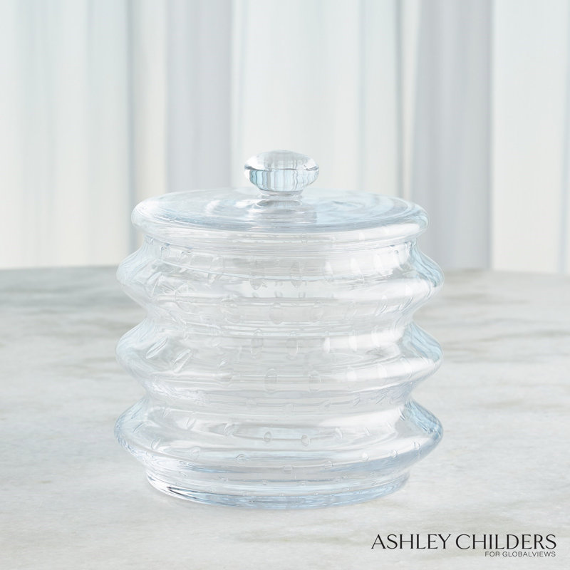 Wave Canister-Clear Seeded-Lg, 8" H x 7.75" W x 7.75" D