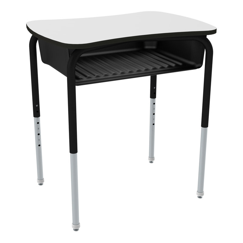 Adjustable Bow-Tie Open-Front School Desks with Whiteboard Top and Book Box (Set of 2), Black