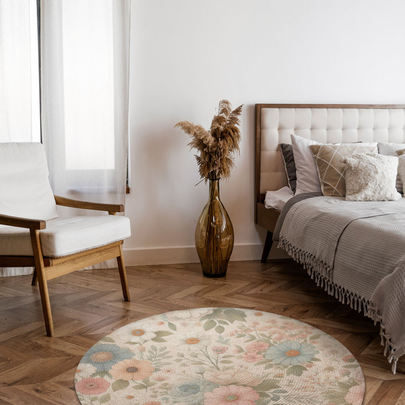 Tapis tressé fleuri, Rond 5 pi