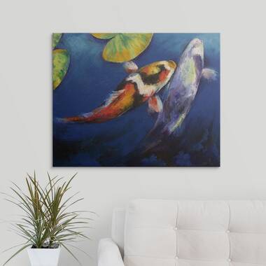 Showa Koi And Water Lily Canvas Art by Michael Creese