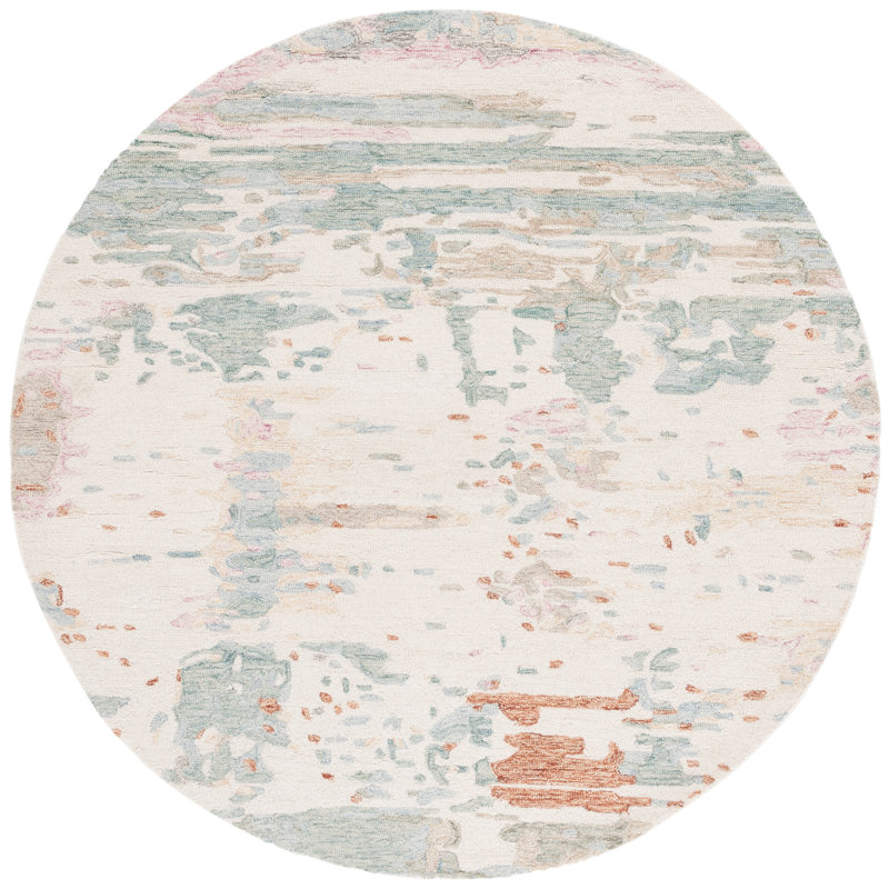 Jasten Hand Tufted Wool/Cotton Abstract Rug in Ivory/Green, Round 6'
