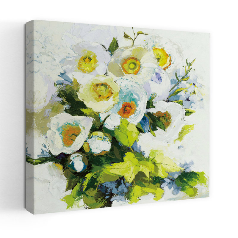 Art contemporain de coquelicots et pivoines, H 18 po x l 18 po