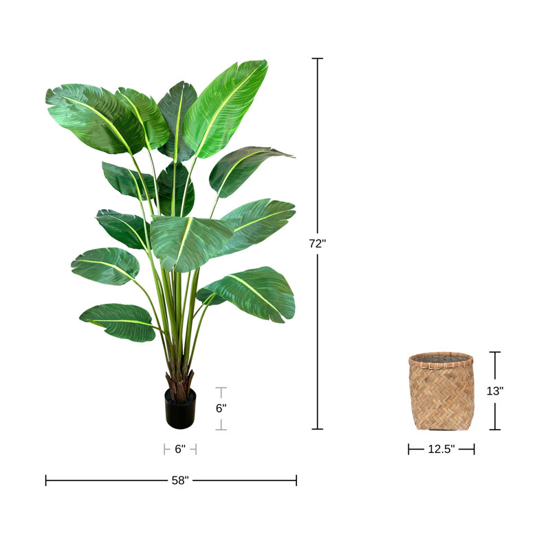 Madagascar Faux Palm Tree in Fiberglass/Cement/Bamboo Planter