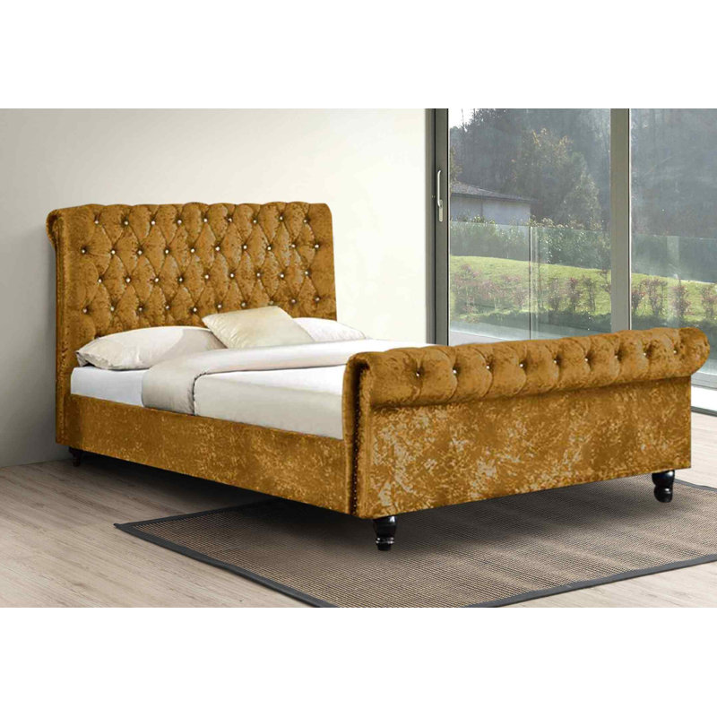 Upholstered Bed, Small Double (4'), Mustard