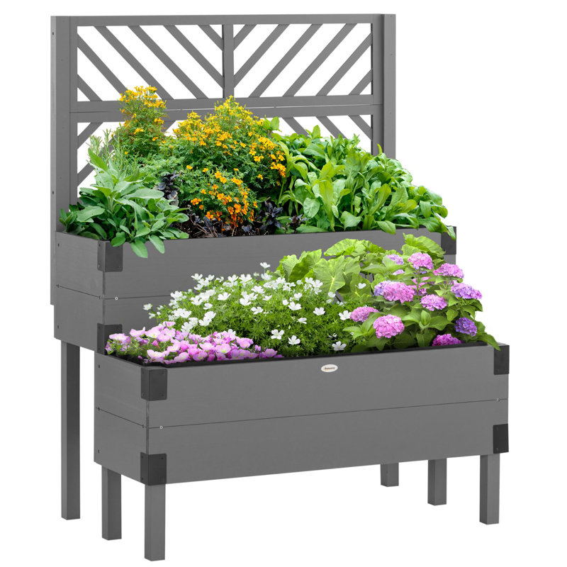 Lit de jardin surélevé avec treillis et pieds, Gris