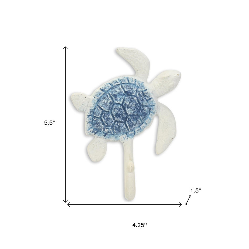 4" White Cast Iron Turtle Wall Hook