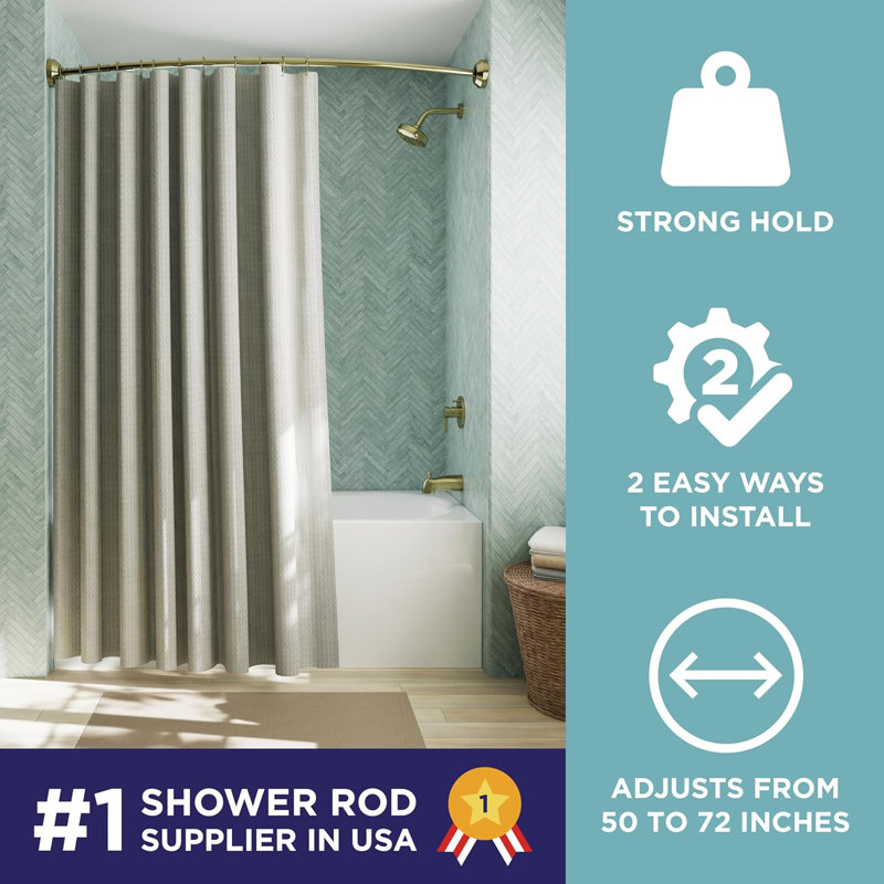 Tringle à rideau de douche incurvée antirouille Home, sans tension de perceuse