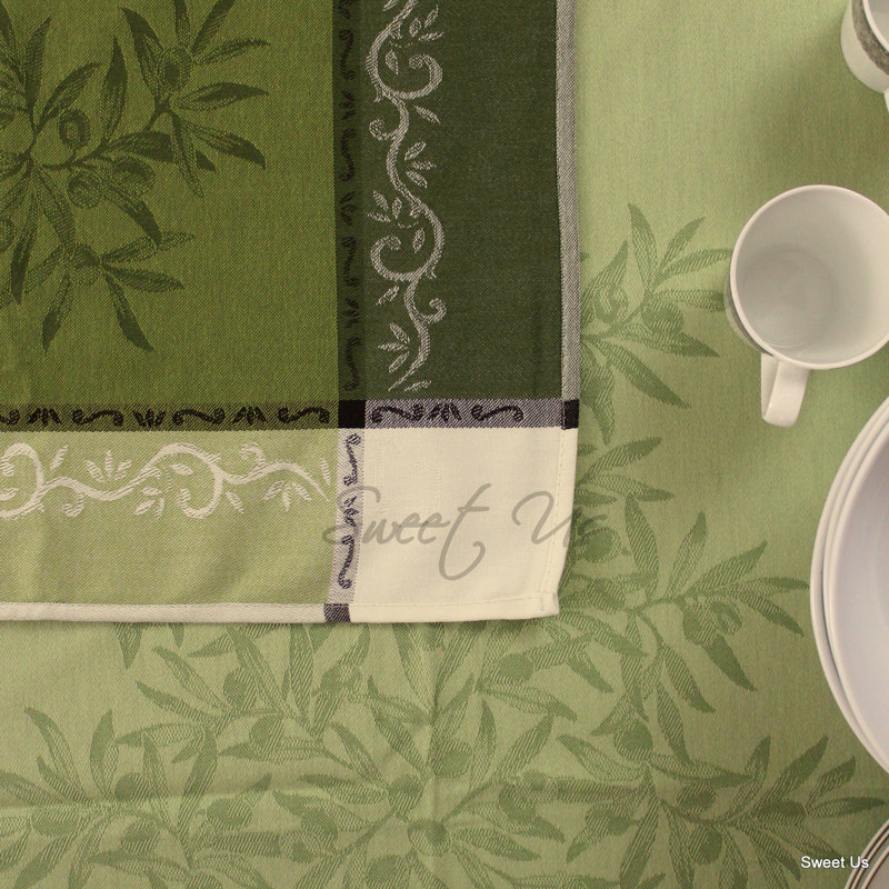 Nappe rectangulaire en coton lavable résistante aux taches, L 98 po x l 63 po, Vert