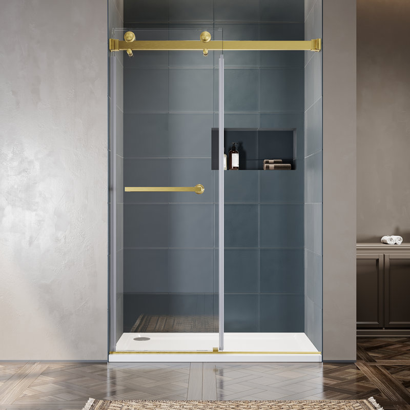 46" - 49" W x 76" H Double Sliding Frameless Shower Door, Gold