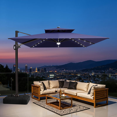 Parasol lumineux en porte-à-faux 11 x 9 pi avec base lestée - déplaçable sans effort par une seule personne
