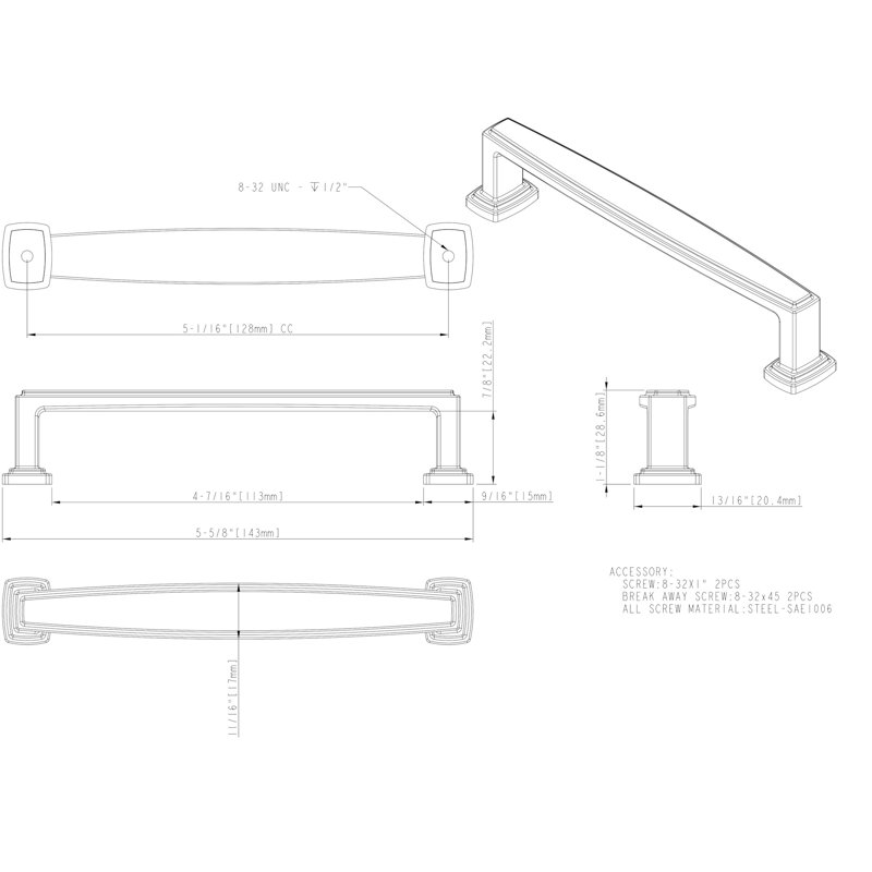 Richard Bar Pull, 6 5/16, Brushed Oil Rubbed Bronze