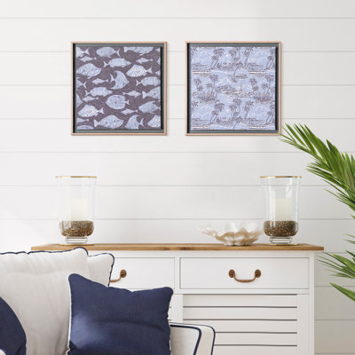Kona Coast by Reyn Spooner Framed Tropical Blue Fish Floated Printed Linen Wall Art