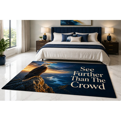 Tapis « Ultra Fin » 152 x 213 cm (5 pi x 7 pi) Raven See Further, style côtier, idéal pour chambre d'enfant, chambre à coucher, salon et bureau à domicile. Moquette douce à poils courts avec envers antidérapant en silicone.