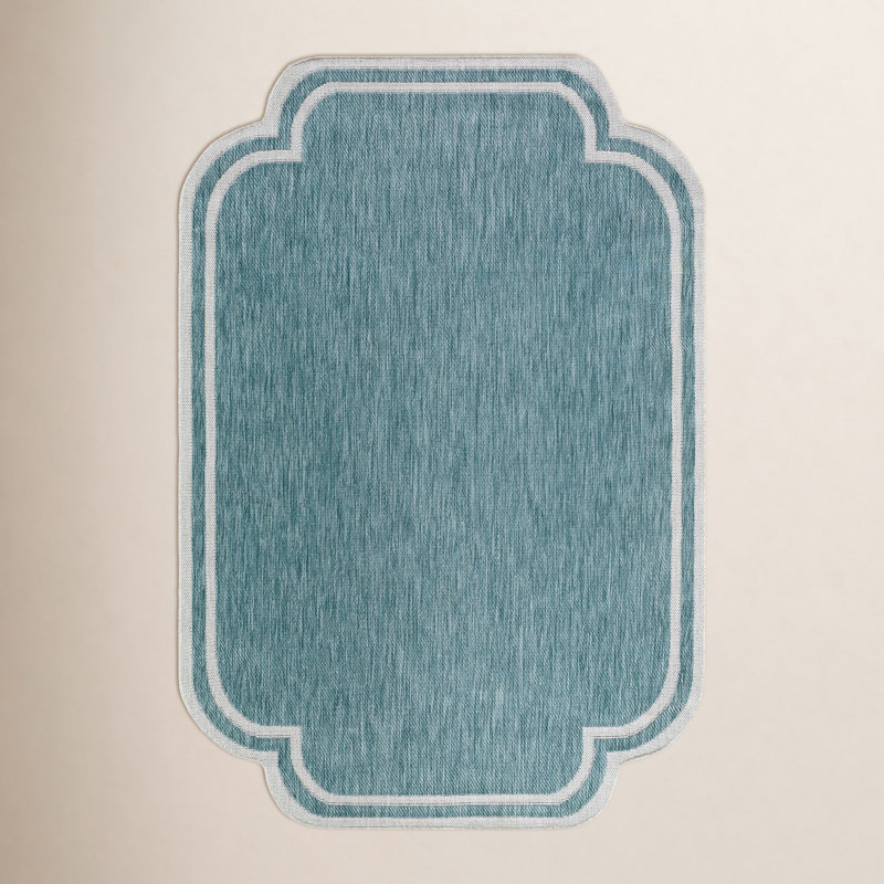 Tapis tissé à la machine Skiles, Bleu / Crème, Rectangle 2 pi 4 po x 3 pi 9 po