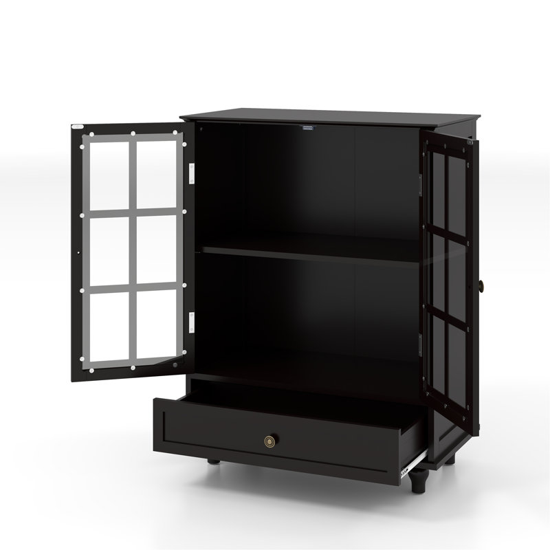 Armoire de rangement avec portes doubles en verre et tiroir, Noir
