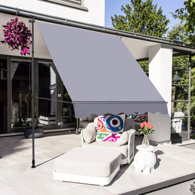 Auvent de patio pour parasol - Auvent protégé de 118 po avec poteaux à hauteur réglable et support de fixation, pare-soleil rétractable en alliage d'aluminium, cadre robuste