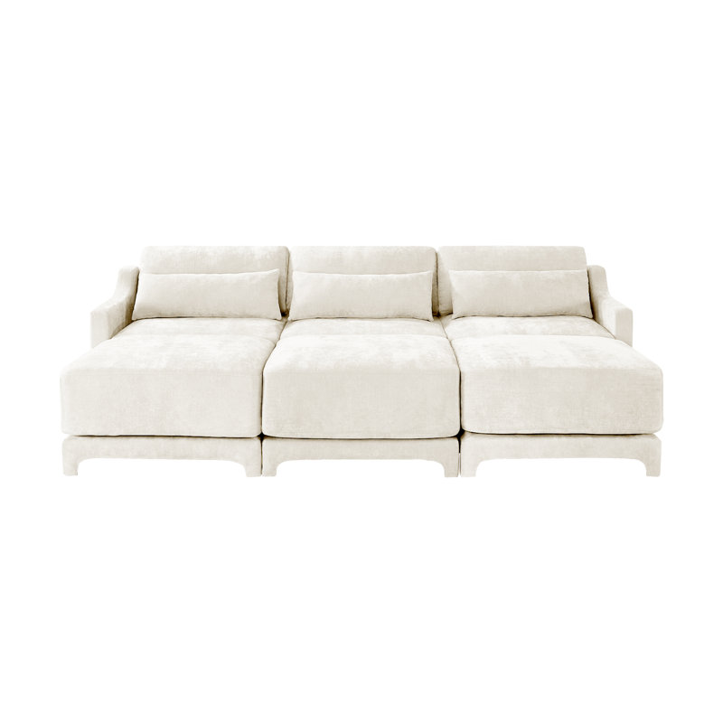 Canapé à trois places, 3 repose-pieds mobiles, équipé d'un coussin lombaire, d'un tissu en chenille, d'une base en bois de haute qualité, d'une conception ergonomique, d'une éponge à haute résilience, facile à installer,
