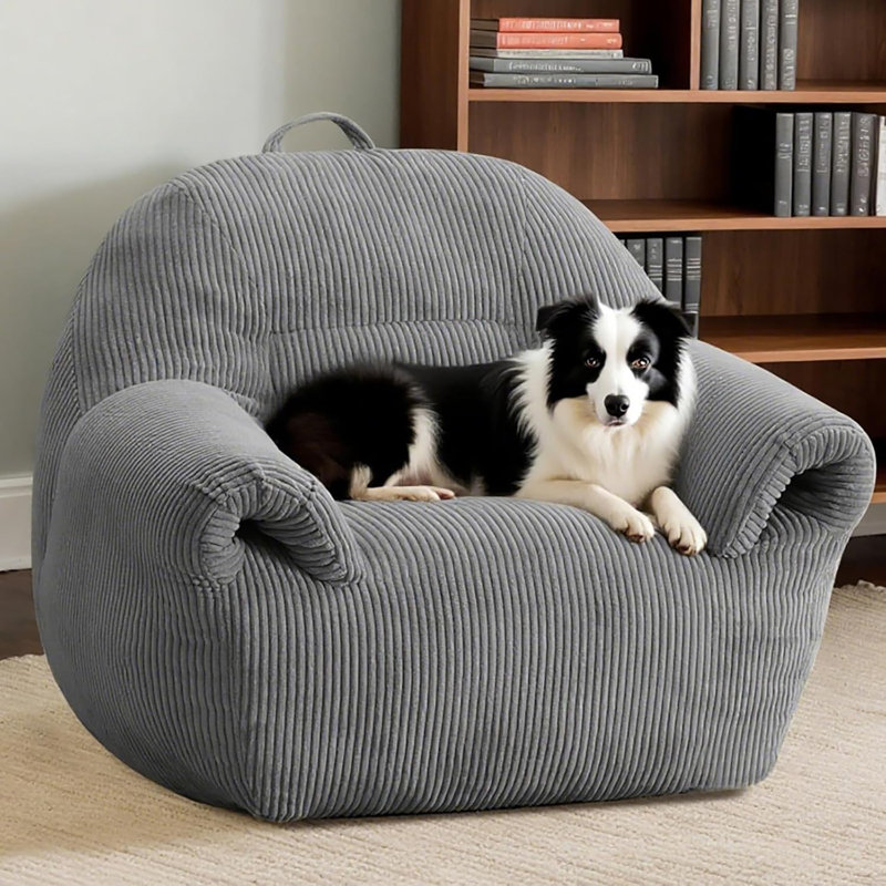Bean Bag Chair For Adults, Gray Corduroy