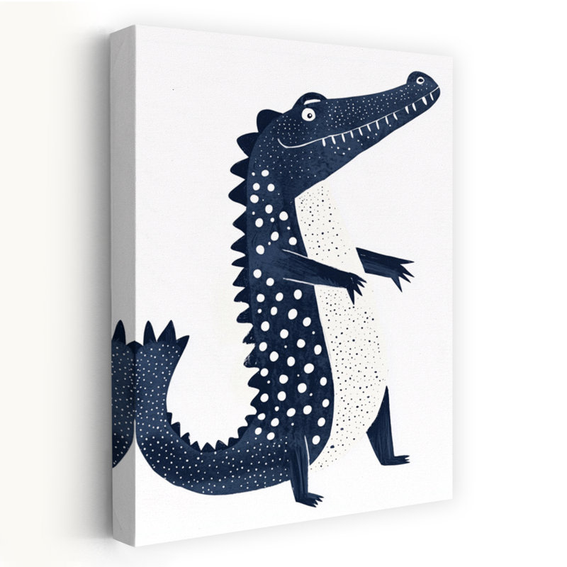 Polka Dot Crocodile Modern Playful Whimsical Alligator Crocodile Wall Art Print by Mathieu - Wrapped Canvas Print