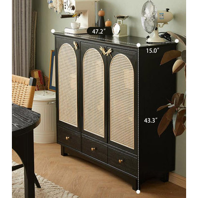 Solid wood adjustable rattan shoe cabinet