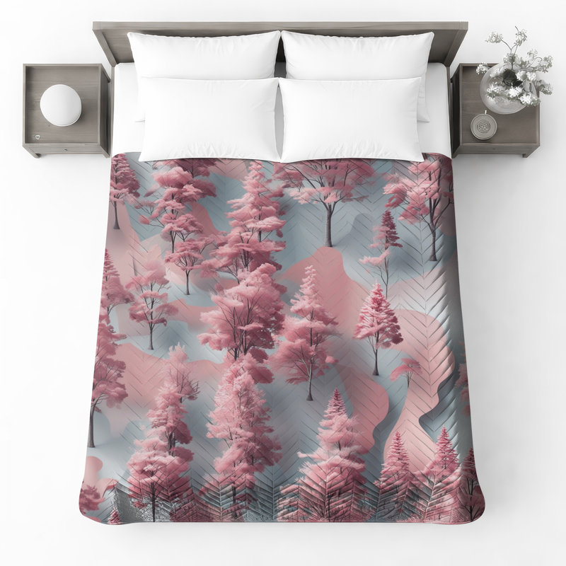 Couvre-lit matelassé Pink Forest Landscape, Grand lit