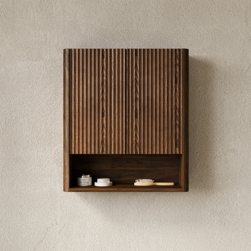 ZULA 26" Wall-Mounted Striped Bathroom Cabinet, Dark Walnut