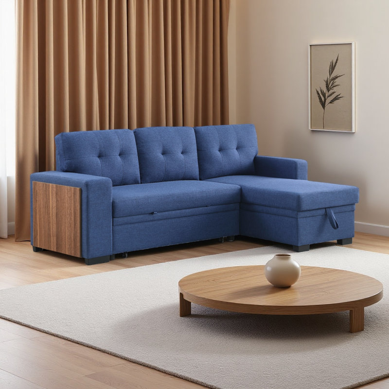 Canapé en L multifonctionnel avec rangement en L, Bleu