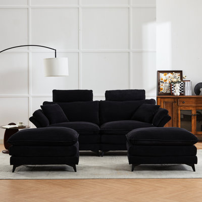 Canapé modulaire d'appartement avec repose-pieds, velours côtelé 85,8 po (canapé noir 85,8 po, pour bureau