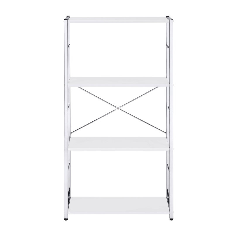 Chrome 4-Tier Rectangular Bookshelf, White/Silver