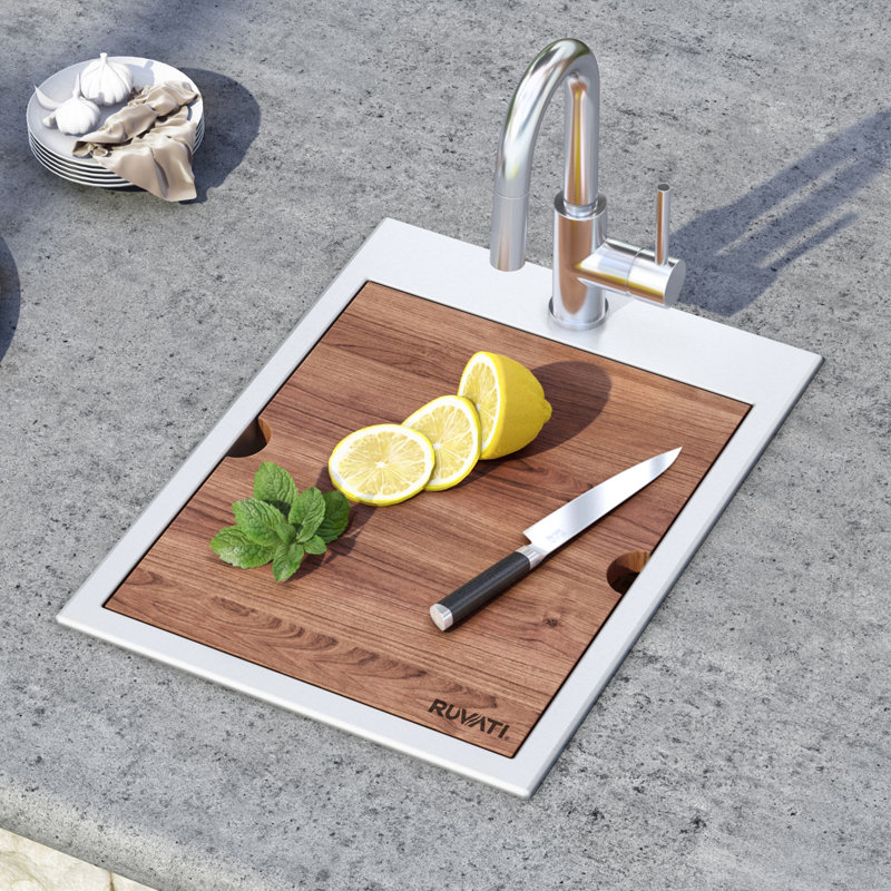 Roma Workstation 15" L x 15" W Drop-in Bar Sink, 18" L x 20" W, Stainless Steel