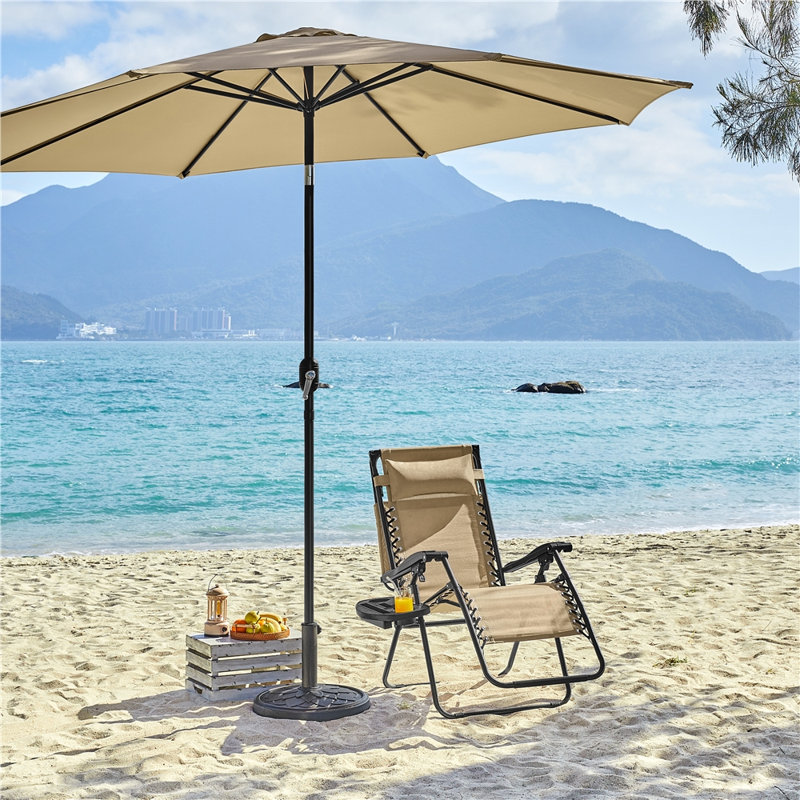 Chaises à gravité zéro avec parasol, Beige/noir