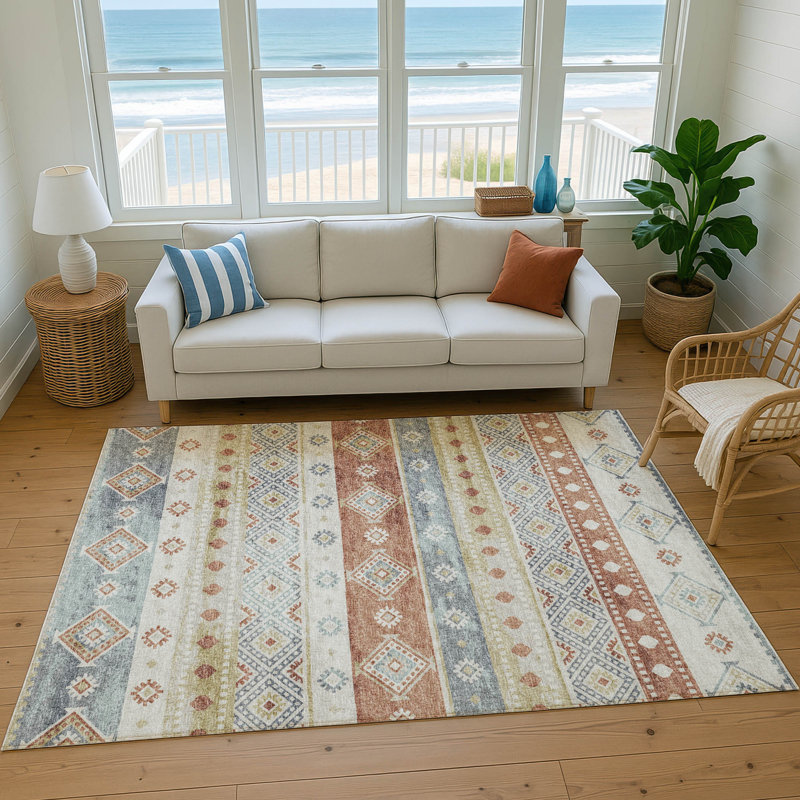 Premium Machine Washable Mayfield AMF118 Geometric Rug, Desert, 10' x 14'