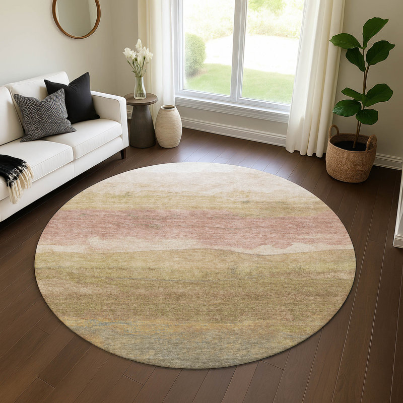 Premium Machine Washable Mehara AMF1699 Stripes Rug, Round 8'