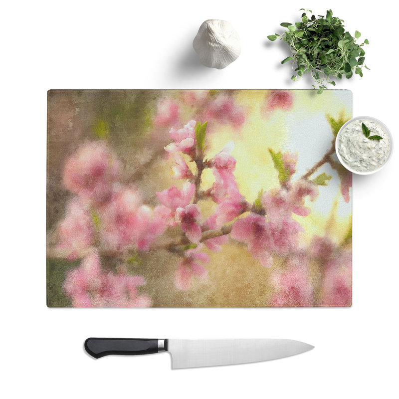 Cherry Blossom Flowers Painting Chopping Board, 0.4cm H x 20cm W x 28.5cm L
